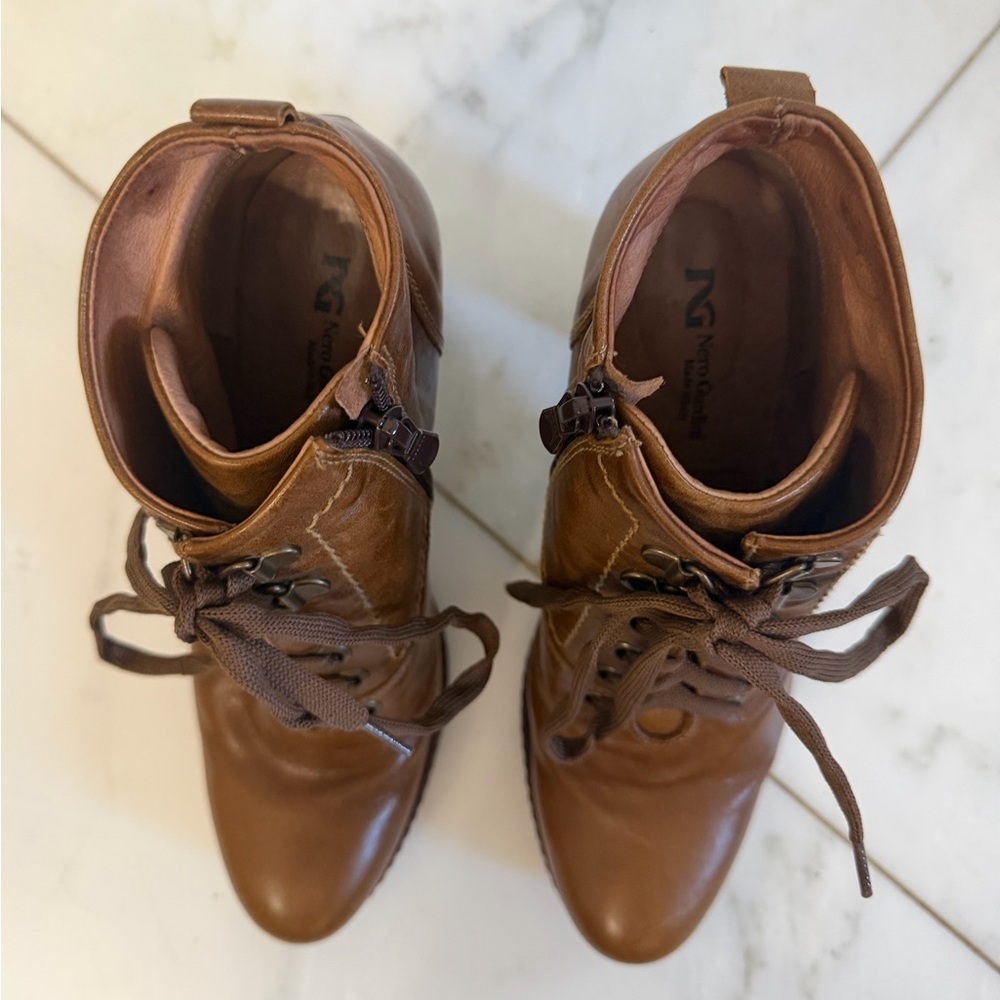 Nero Giardini Italian Leather Brown Chunky Heel Ankle Boot euro 38 US 7.5-8 EUC - Picture 3 of 12